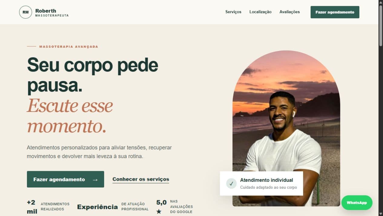 Site do Roberth Massoterapeuta desenvolvido pela Poblan Digital