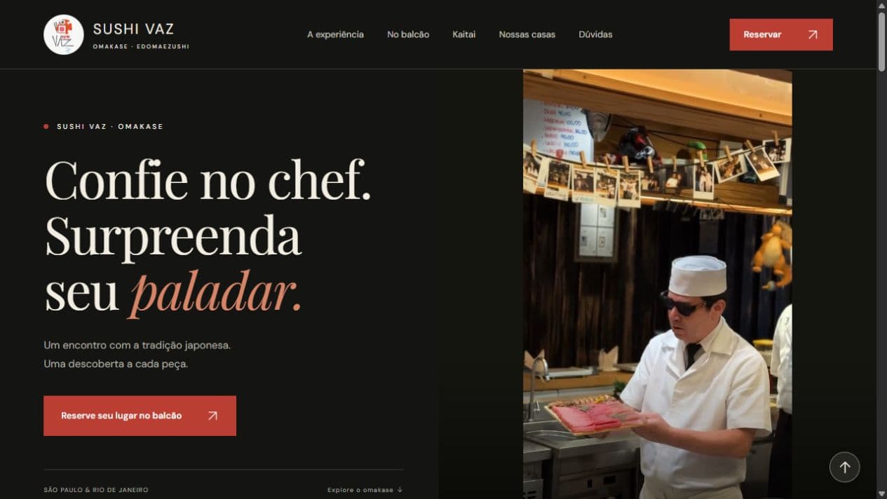 Página inicial do novo site do Sushi Vaz criado pela Poblan Digital